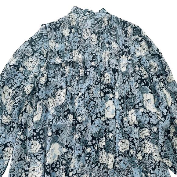 GANNI Elm Georgette Mini Dress Blue Floral Size 40 Long Sleeve Modest Viscose - Picture 9 of 13